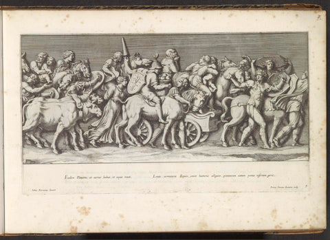 Part of a triumph procession with soldiers with spears and ball garlands, Pietro Sante Bartoli, 1680 Canvas Print