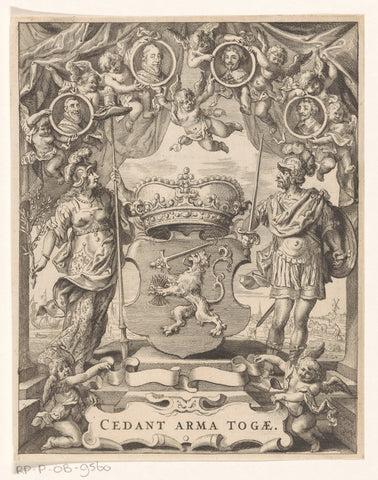 Coat of arms of Holland flanked by man and woman, Cornelis Visscher (II), 1657 Canvas Print