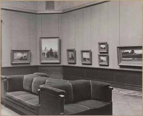 Room with seven paintings, on the right a representation with half of a mill, c. 1910 - c. 1930 Canvas Print