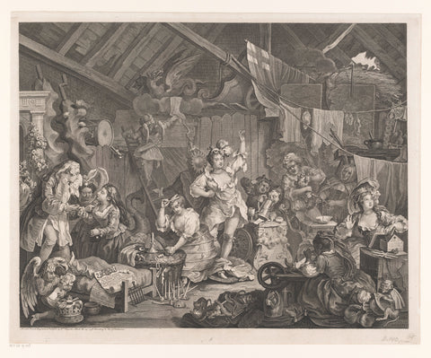 Costumed actresses and children in a barn, William Hogarth, 1738 Canvas Print