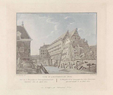 View of the collapsed East Indies Zeemagazijn in Amsterdam, 1822, A. Lutz, 1825 Canvas Print