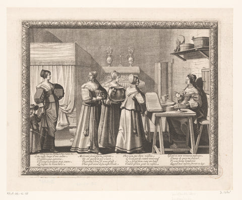 Women bring gifts to the bride, Abraham Bosse, 1632 - 1633 Canvas Print