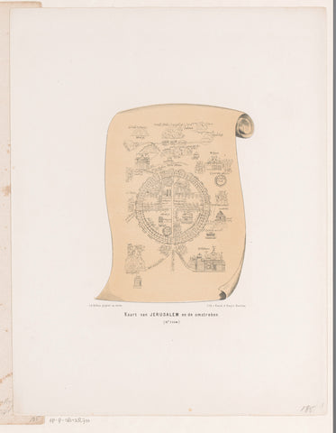 Map of Jerusalem and the surrounding area, 12th century, David van der Kellen (1827-1895), 1857 - 1864 Canvas Print