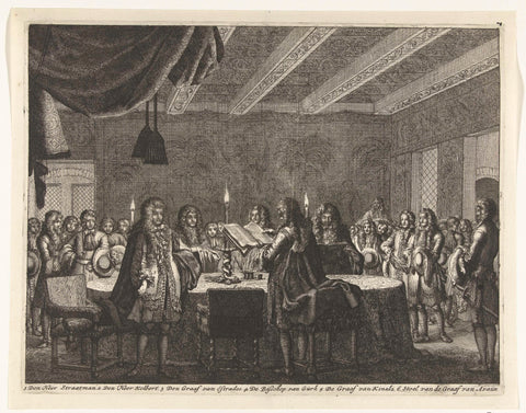 Signing the peace treaty between France and the German Emperor, 5 February 1679, Jan Luyken, 1698 - 1699 Canvas Print