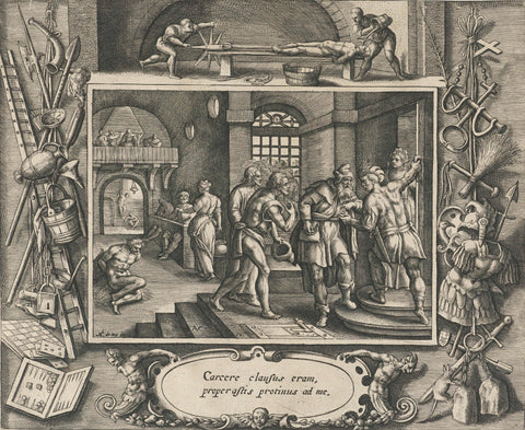 De gevangenen bezoeken, Crispijn van de Passe (I), 1580 - 1588 Canvas Print