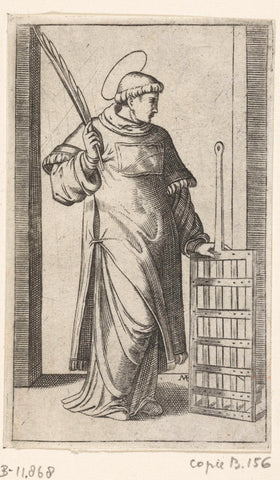 Saint Laurentius as a deacon with lattice, Marcantonio Raimondi, 1500 - 1575 Canvas Print