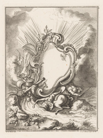 Cartouche with weapons and wounded, Benedikt Winkler, 1750 - 1762 Canvas Print