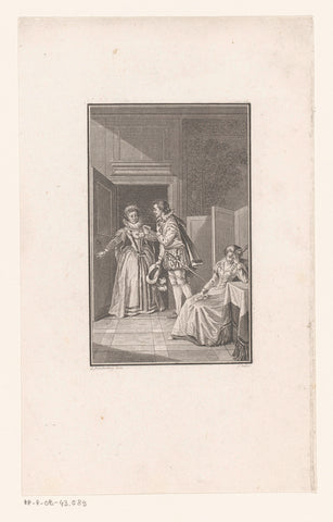 Interieur met twee vrouwen en een edelman, Louis Michel Halbou, 1781 - 1782 Canvas Print