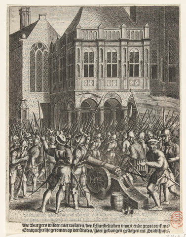 Attack on the Anabaptists in the town hall, 1535, anonymous, 1612 - 1614 Canvas Print