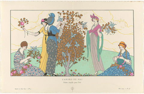 Gazette du Bon Ton, 1914 - No. 5, Pl. 42: L'Arbre de mai / Robes simples pour l'été, Francisco Javier Gosé, 1914 Canvas Print