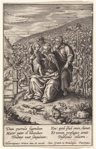 Holy Family in a vineyard, Antonie Wierix (III), 1606 - before 1619 Canvas Print