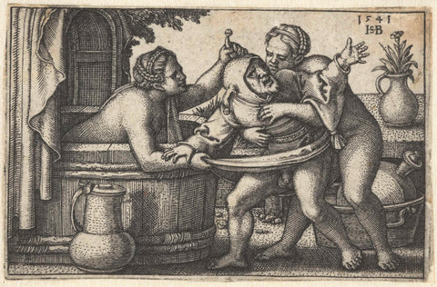 Jester and Two Bathing Women, Hans Sebald Beham, 1541 Canvas Print