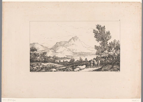 Mountain landscape with river and soldiers, Nicolas Toussaint Charlet, 1839 Canvas Print