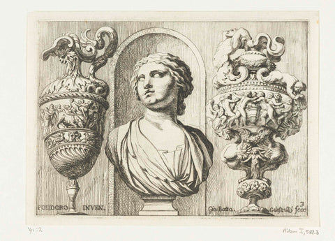 Bust of a woman between two jugs, Giovanni Battista Galestruzzi, 1660 Canvas Print