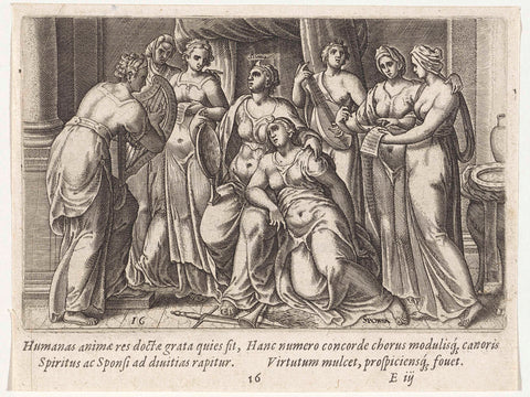 The bride in the midst of music-making virgins, Johannes Wierix (possibly), 1574 Canvas Print