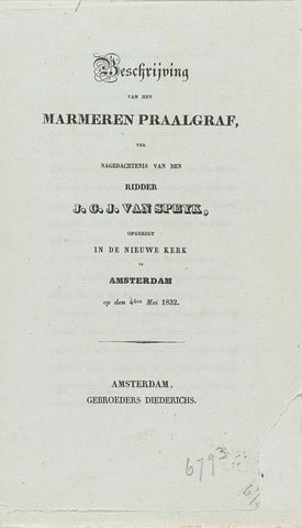 Description of tomb of Jan van Speijk in the Nieuwe Kerk in Amsterdam, 1832, Gebroeders Diederichs, 1832 Canvas Print