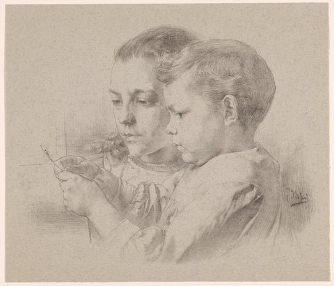 Girl and boy, Jan Visser (1856-1938), 1866 - 1907 Canvas Print