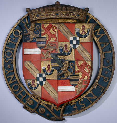 Coat of arms of Prince Maurice with the motto of the English order of the Garter, anonymous, 1613 - 1617 Canvas Print