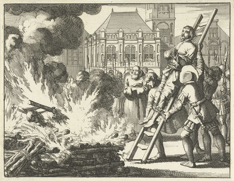 Jacob de Geldersman and Dirk Pietersz. Smuel op de Dam op de brandstapel, 1546, Jan Luyken, 1693 Canvas Print