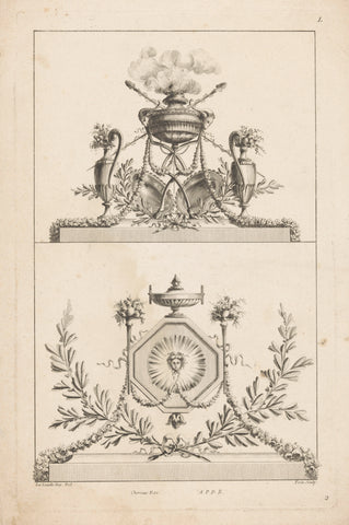 Dessus-de-portes met rookvat en vaas, Augustin Foin, 1784 - 1785 Canvas Print