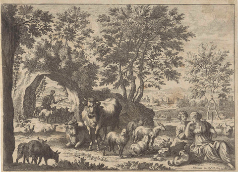 Shepherd and Shepherdess with a Flock, Paul van Somer (II), 1673 Canvas Print