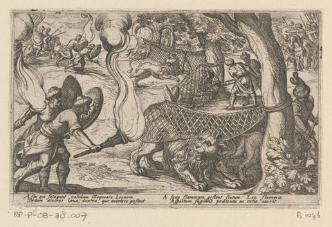 Hunters capture lions, Antonio Tempesta, 1602 Canvas Print