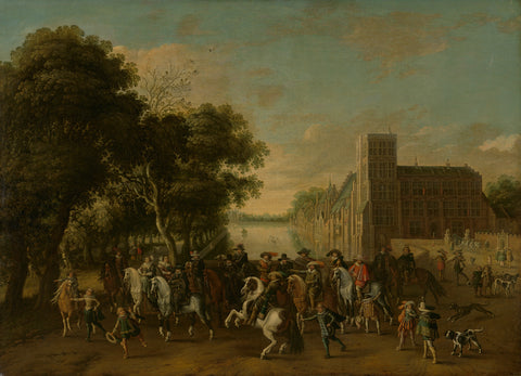 Prince Maurits, accompanied by Prince Frederik Hendrik, Frederick V of Bohemia and his Wife Elizabeth Stuart, and Others, on the Buitenhof, The Hague, Pauwels van Hillegaert, c. 1621 - c. 1625 Canvas Print