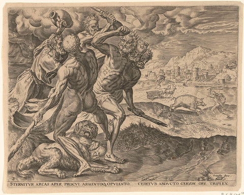 Hercules kills Geryon and his dog, Cornelis Cort, in or after 1563 - before 1595 Canvas Print