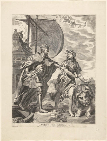 Karel V zet voet aan land in Afrika; intocht van Ferdinand te Gent in 1635 (nr. 23), Jacob Neefs, 1675 - 1685 Canvas Print