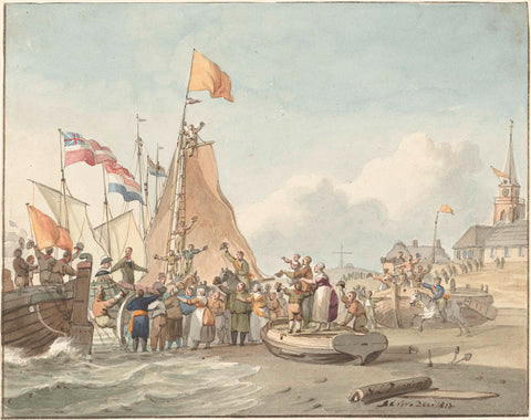 Arrival of Prince William Frederick at Scheveningen, 30 November 1813, Nicolaes Lodewick Penning, 1813 Canvas Print