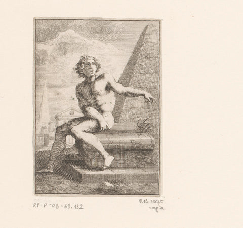 Memnon at a pyramid, anonymous, Sébastien Leclerc (I) (copy after), 1647 - 1714 Canvas Print