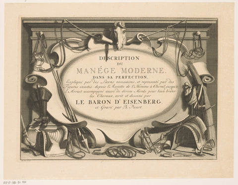 Ornamental frame for the description of the riding stable of baron of Eisenberg, Bernard Picart, 1727 Canvas Print