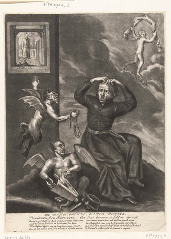 Cartoon of the despairing Father Peters, 1689, anonymous, 1689 - 1690 Canvas Print