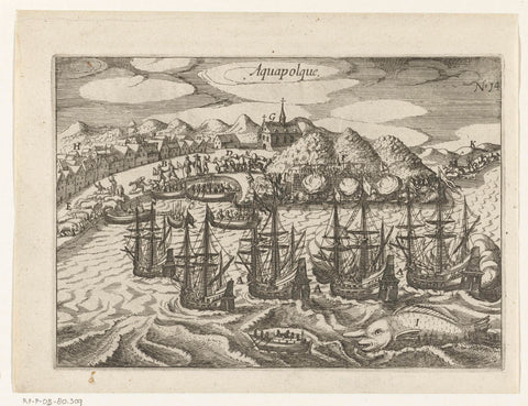 The Fleet at Acapulco, 1615, anonymous, 1646 Canvas Print