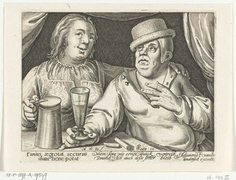 Drinking man and woman, Nicolaes de Bruyn, 1581 - 1656 Canvas Print