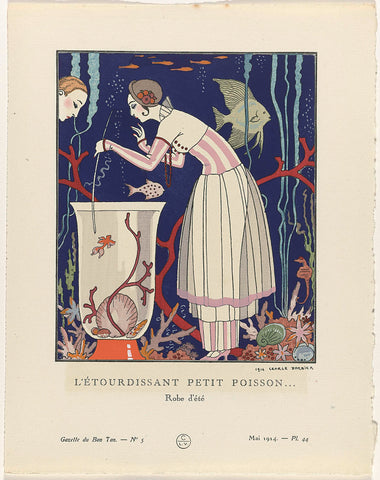 Gazette du Bon Ton, 1914 - No. 5, Pl. 44: L'étourdissant petit poisson (...) / Robe d'été, George Barbier, 1914 Canvas Print