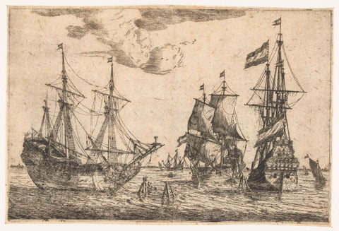 Three moored sailing ships, Reinier Nooms, 1650 - 1664 Canvas Print