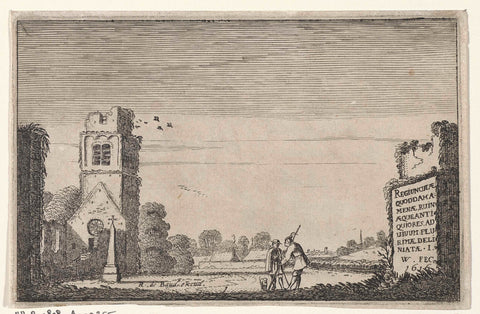 Two figures at a ruin of a church, Jan van de Velde (II), 1616 Canvas Print