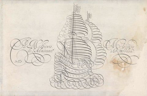 Writing example with admiral ship, Simon Frisius, 1605 Canvas Print