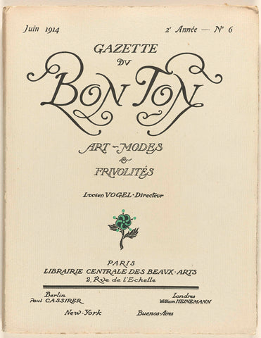 Gazette du Bon Ton. Art - Modes & Frivolités, 1914, 2nd Year, No. 6, Lucien Vogel, 1914 Canvas Print