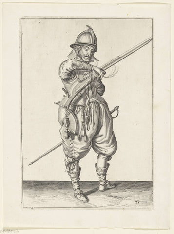 Soldier on guard with a rudder that takes his fuse, Jacob de Gheyn (II) (workshop of), 1597 - 1607 Canvas Print