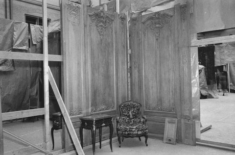 Paneling with table and armchair, 1957 Canvas Print