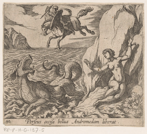 Perseus bevrijdt Andromeda, Antonio Tempesta, 1606 - 1638 Canvas Print