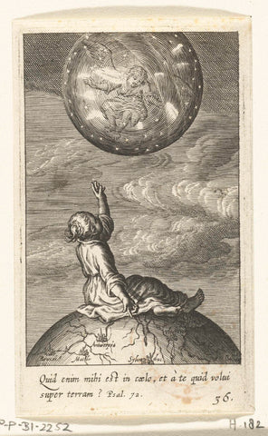 Child sitting on globe looks at angel on star globe, Boëtius Adamsz. Bolswert, 1624 Canvas Print