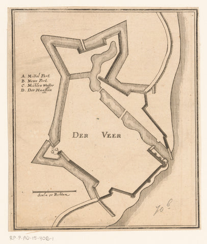 Fortification Plan of Veere, Caspar Merian, 1654 - c. 1700 Canvas Print