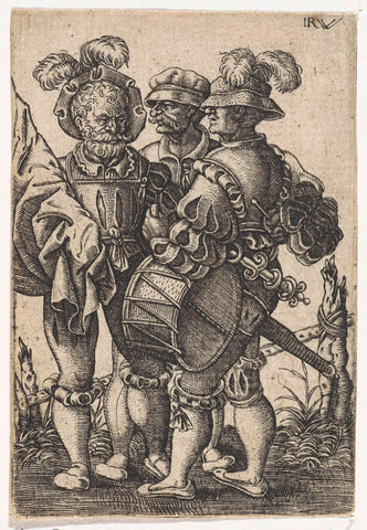 Standard bearer, tambourine and a third man, Hieronymus Wierix, 1563 - before 1570 Canvas Print