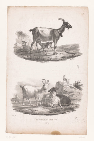 Nursing goat and shepherdess with sheep and goats, Joseph Louis Leborne, 1828 - 1829 Canvas Print