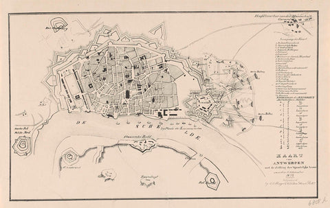 Map of Antwerp with the theorem of the Enemy Armee, van den 12 December 1832, anonymous, 1832 - 1833 Canvas Print