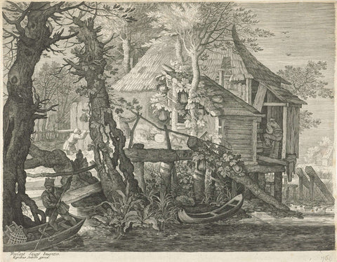 Forest hut on stilts by a river, Aegidius Sadeler, 1597 - 1629 Canvas Print