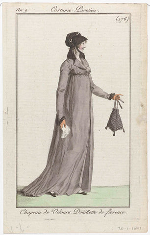 Journal des Dames et des Modes, Costume Parisien, 30 January 1801, An 9, (276) : Chapeau de velours (...), anonymous, 1801 Canvas Print